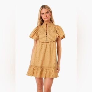 L1. Lost + Wander Womens Embroidered Above Knee Mini Dress Beige